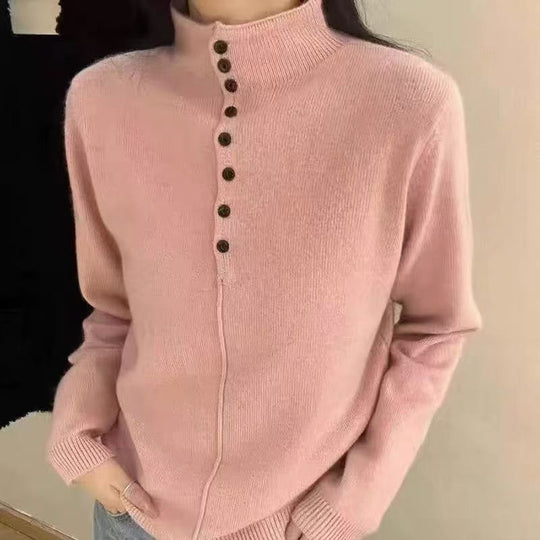 Damen Hochgeschlossener Strickpullover mit Knopfdetails R&B