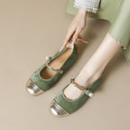 Damen Ballerinas mit elegantem Riemen und modischem Perlenschmuck