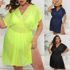 Damen luftiges Strandkleid mit V-Ausschnitt und breiten Ärmeln R&B