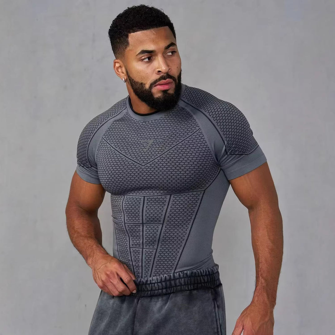 Herren nan muskelmodellierendes Funktionsshirt mit 3D-Struktur und gezielten Kompressionszonen R&B