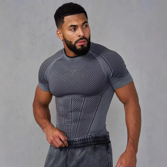 Herren nan muskelmodellierendes Funktionsshirt mit 3D-Struktur und gezielten Kompressionszonen R&B