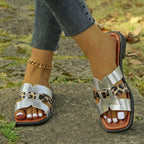 Damen Sandalen im R&Brnen Tierprint mit elegantem Metallic-Finish R&B