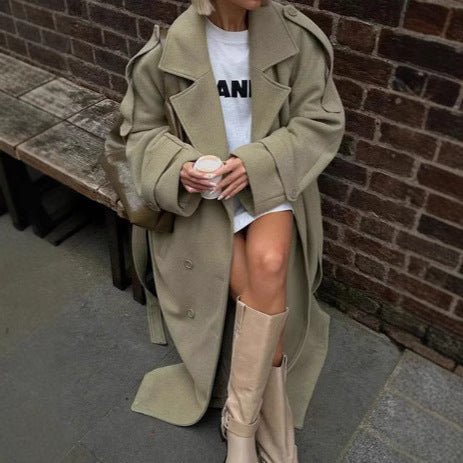 Damen Wolle Trenchcoat R&B