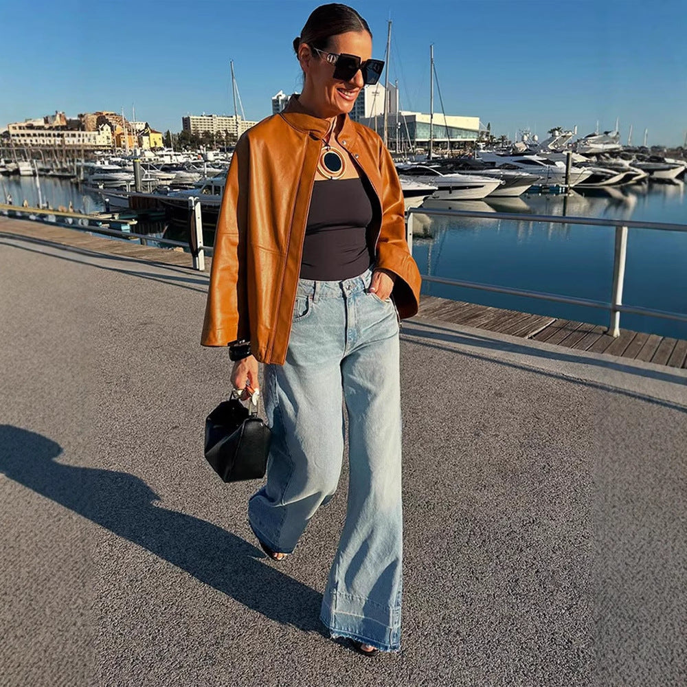 Damen Kunstlederjacke mit schickem Kapuzen-Design R&B