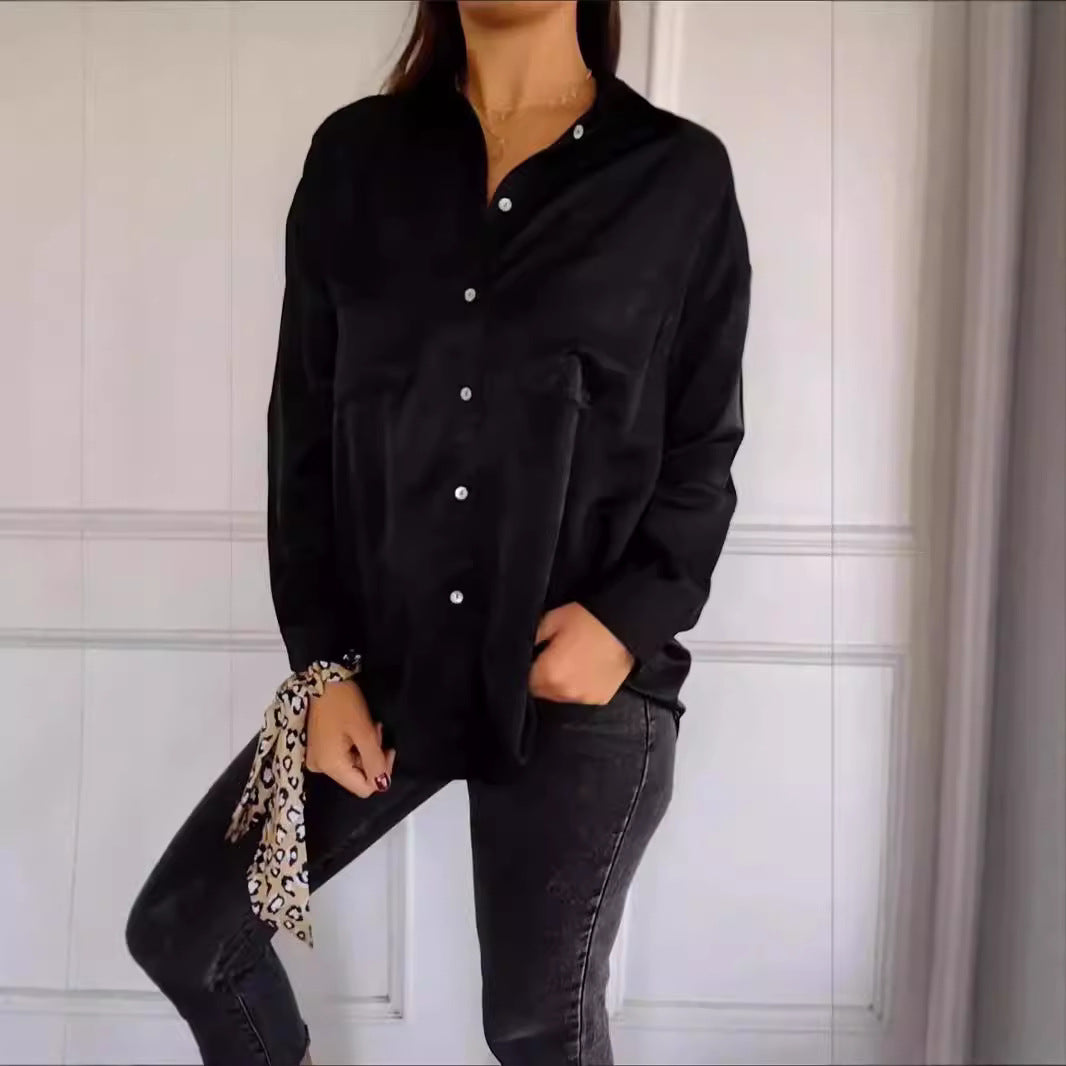 Damen lässige Hemdbluse mit verschlussfreien Taschen und klassischem Schnitt R&B