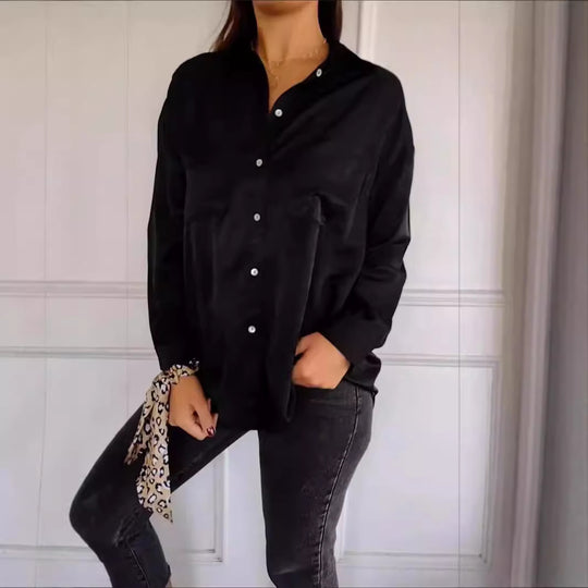 Damen lässige Hemdbluse mit verschlussfreien Taschen und klassischem Schnitt R&B