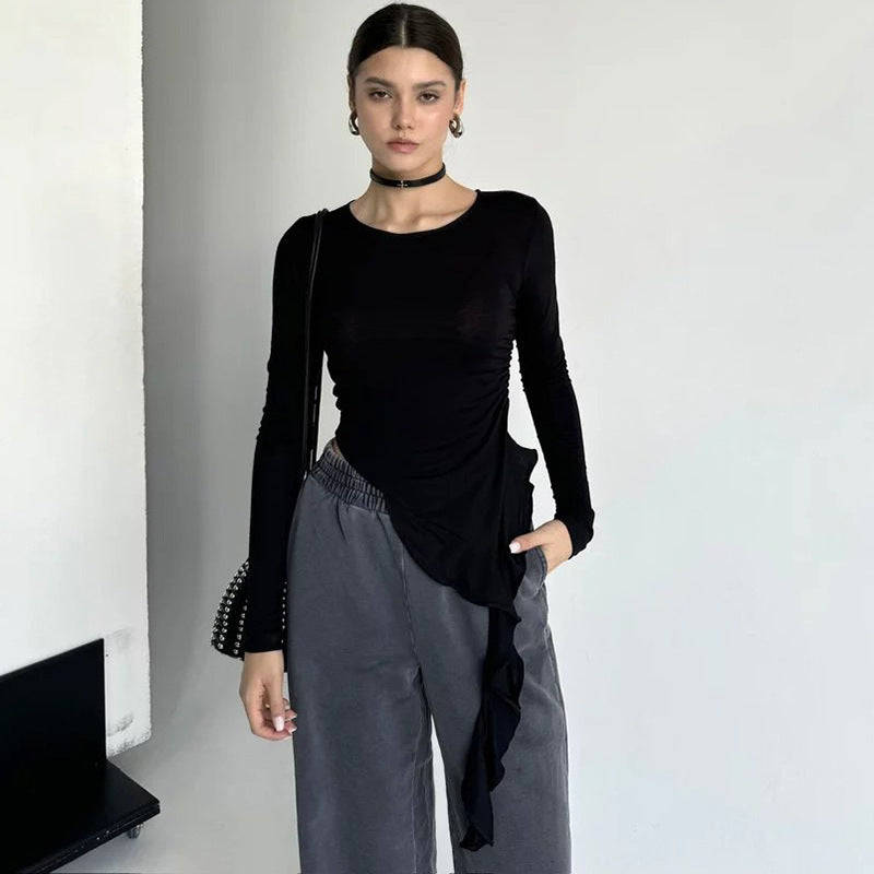 Damen Longsleeve mit asymmetrischer Raffung und figurumspielendem Design R&B