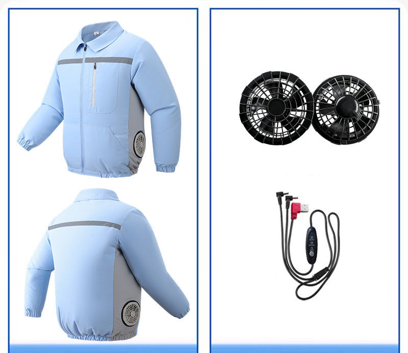 Unisex nan ventilated work cooling jacket with side vent inserts, removable battery compartment and reflective inserts R&B