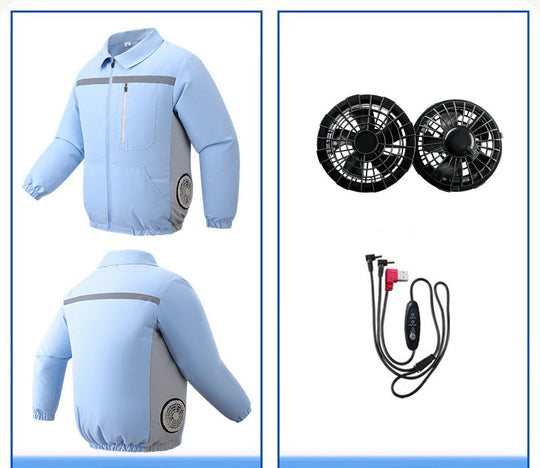 Unisex nan ventilated work cooling jacket with side vent inserts, removable battery compartment and reflective inserts R&B
