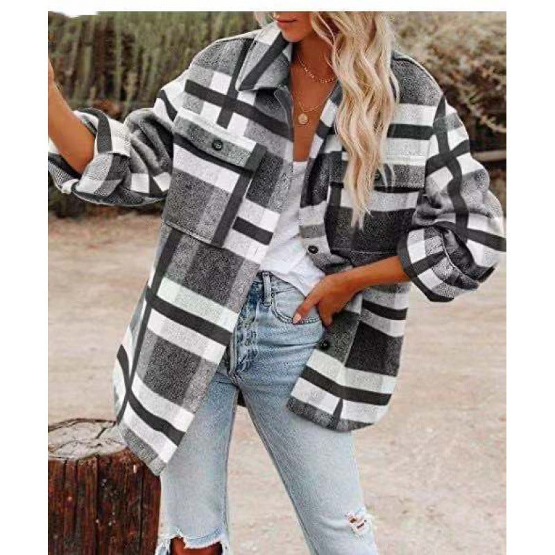 Damen Karobluse mit oversized Schnitt und Taschen R&B
