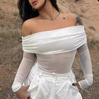 Damen Off-Shoulder Langarmbody mit transparenten Akzenten R&B