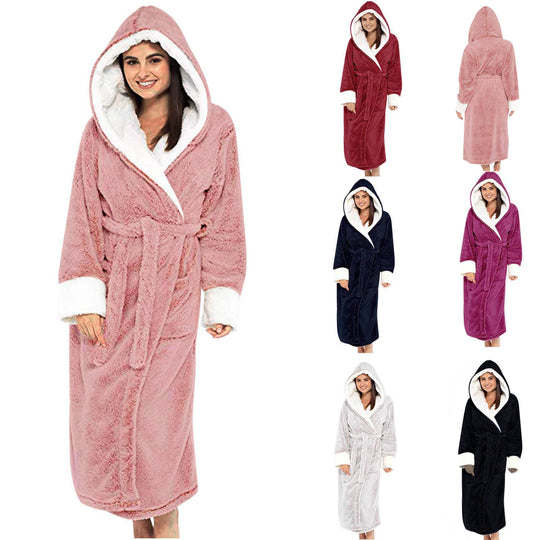 Damen Kuscheliger Fleece-Morgenmantel mit Kapuze und Gürtel R&B