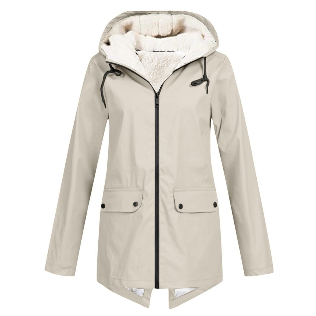 Damen wetterfeste und gefütterte Regenjacke mit verstellbarem Kapuzenkragen R&B