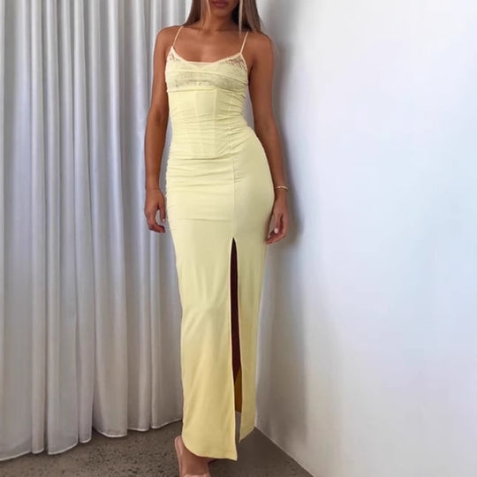Damen Langärmeliges Maxikleid mit Rüschendetails und seitlichem Schlitz R&B