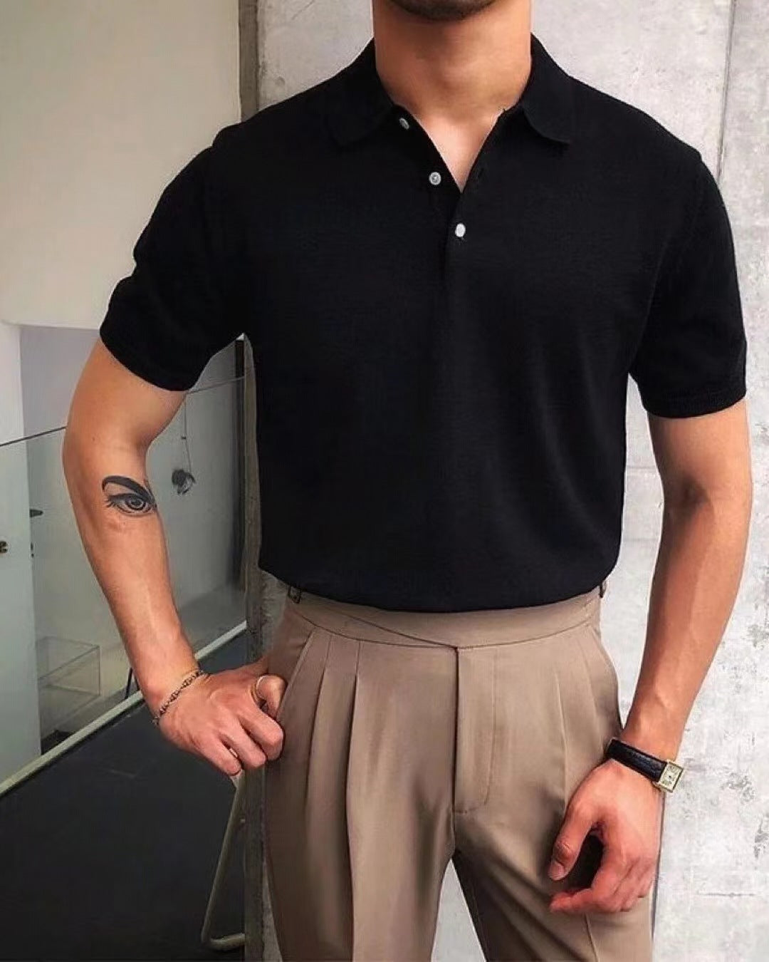 Herren Polo-Shirt aus atmungsaktiver Baumwolle mit elegantem Kragen R&B