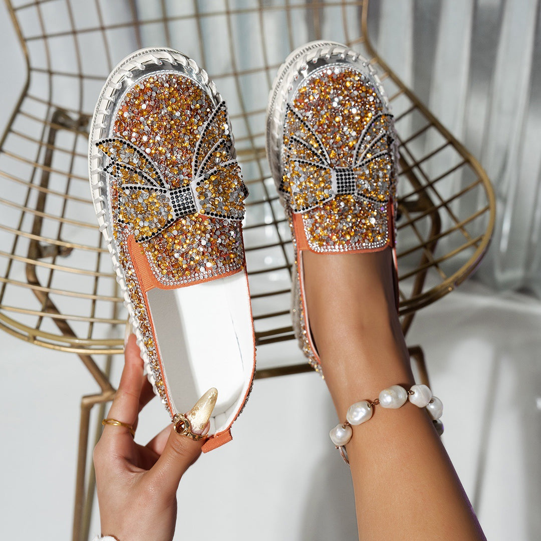 Damen Glitzernde Slip-On Sneakers mit dekorativem Schleifen- und Strass-Detail R&B