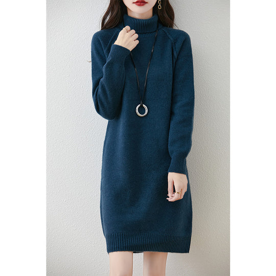 Damen Strickkleid mit hohem Kragen und schmalem Schnitt R&B