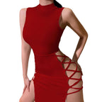 Damen Minikleid mit eleganten Cut-Out-Details und hochgeschlossenem Kragen R&B