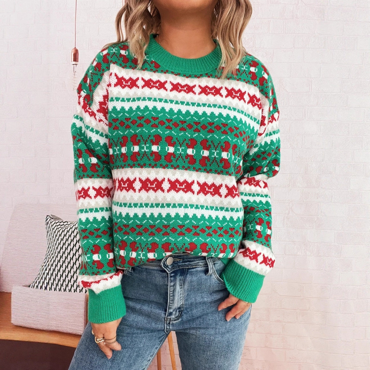 Damen Weihnachts-Pullover mit festlichem Motiv und lockerer Passform R&B
