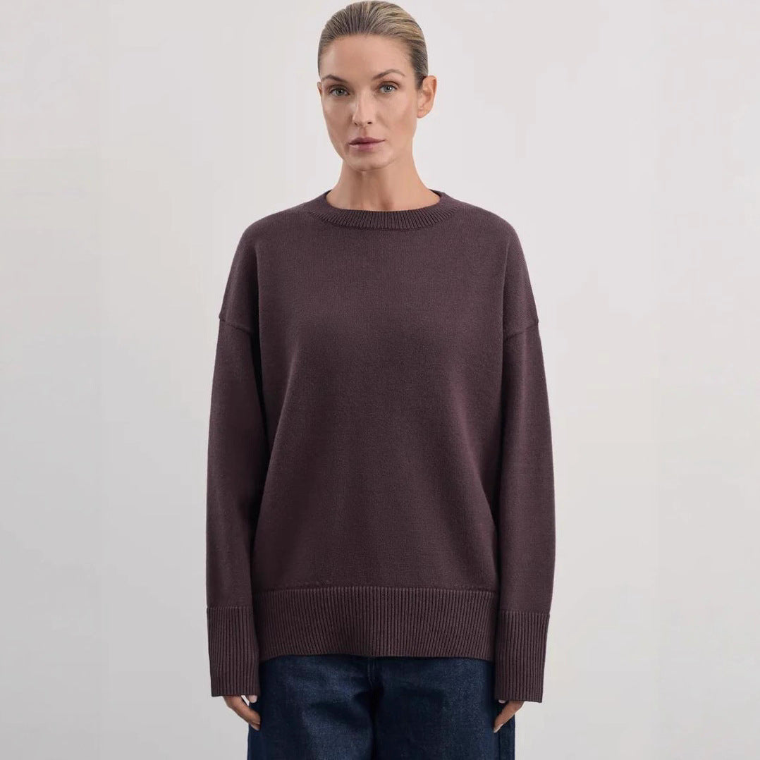 Damen weicher Strickpullover mit lässigem Schnitt und hochgeschlossenem Hals R&B