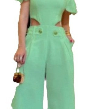 Damen Eleganter Jumpsuit mit Schnittdetails und weich fließenden Hosenbeinen R&B