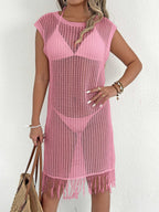 Damen luftiger Netzstrandkleid mit Fransen R&B