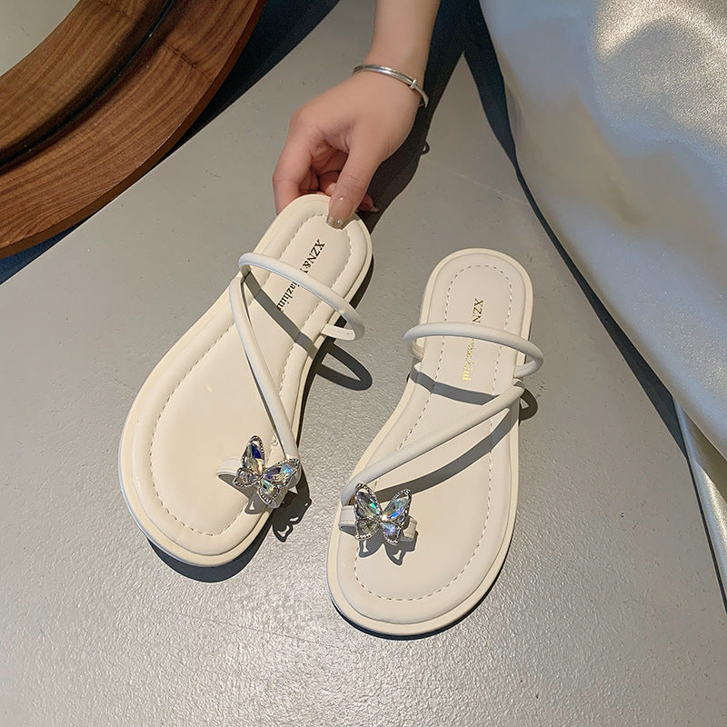 Damen elegante Flip-Flops mit funkelnden Schmetterlingsapplikationen EB