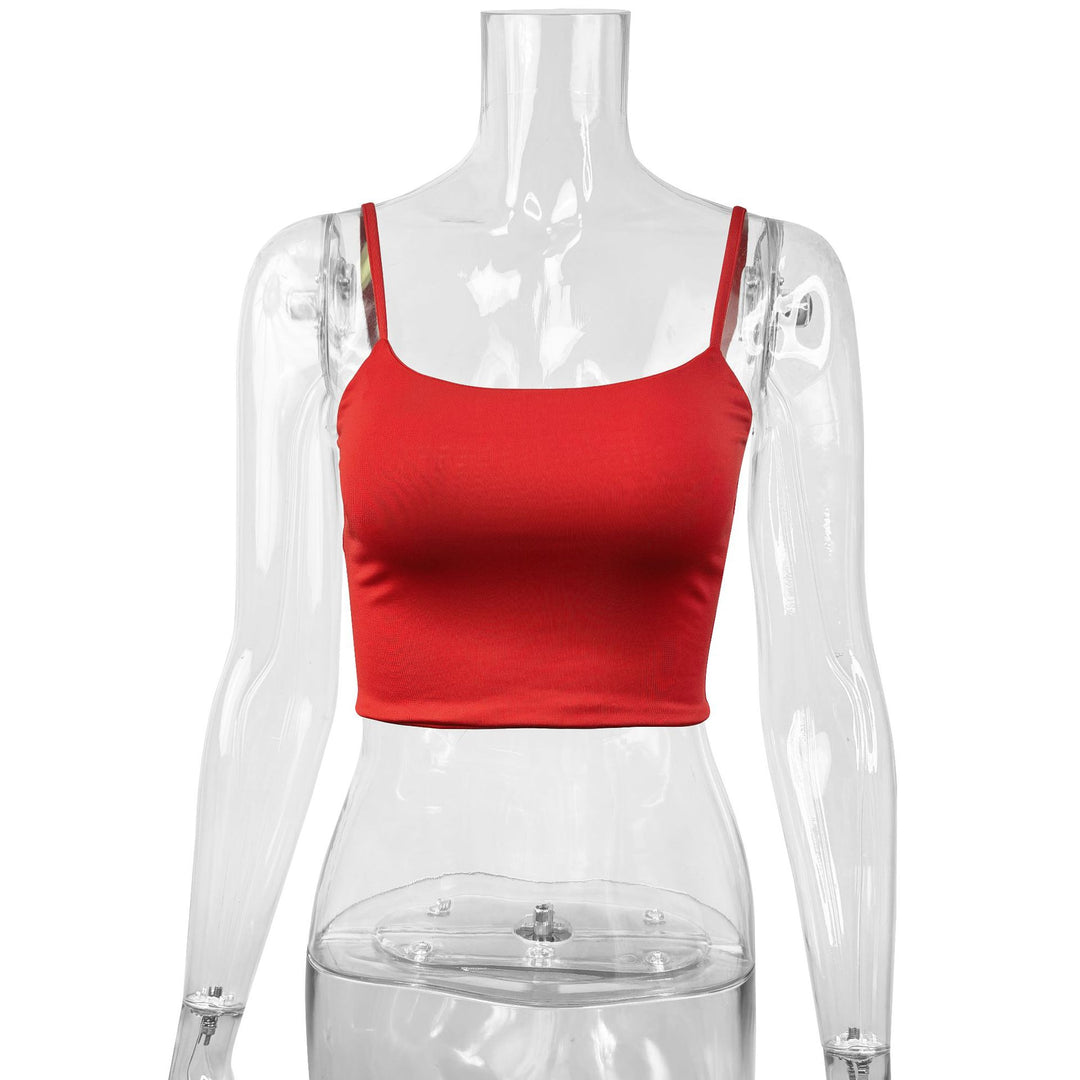 Damen Crop-Top mit verstellbaren Spaghetti-Trägern und figurbetontem Schnitt R&B