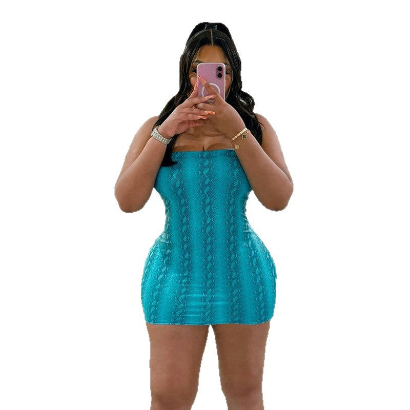 Damen figurbetontes Minikleid mit schlangenhautförmigem Design R&B