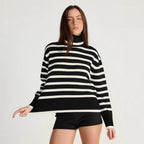 Damen gestreifter Rollkragenpullover mit lässigem Schnitt R&B