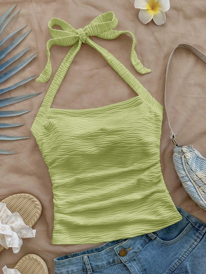 Damen Trägershirt mit dekorativem Knoten und wellenförmigem Design R&B