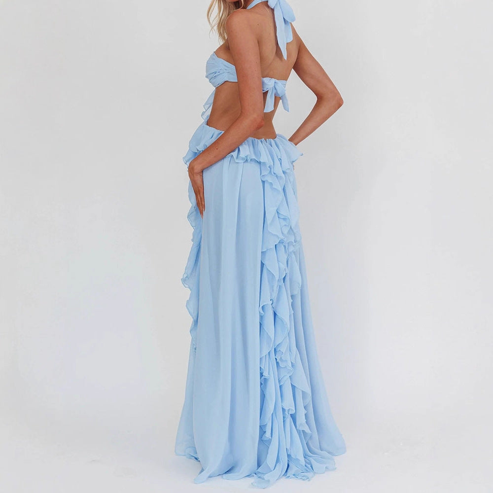 Damen Maxikleid mit Rüschen und Bandeau-Ausschnitt R&B