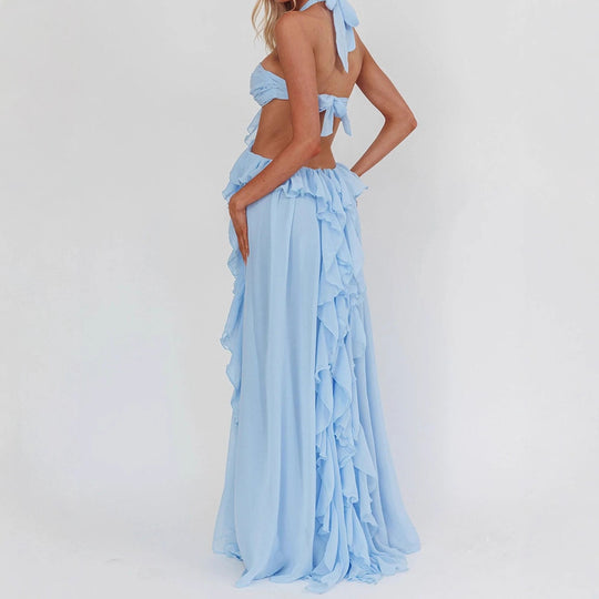 Damen Maxikleid mit Rüschen und Bandeau-Ausschnitt R&B