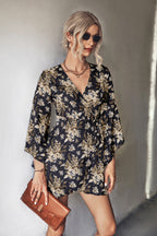 Damen Wickelkleid mit voluminösen Ärmeln und floralem Print R&B