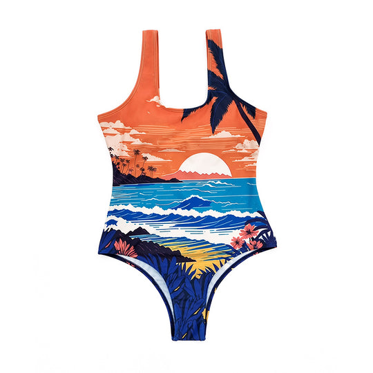 Damen Einteiler-Badeanzug mit lebhaftem Strandmotiv R&B