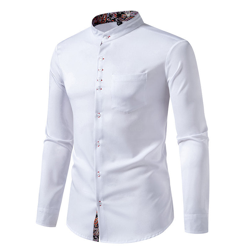 Herren Langarmhemd mit modernem Stehkragen und Paisleymuster