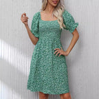 Damen Blumenkleid mit Puffärmeln und Gummizug R&B