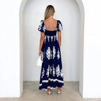 Damen Maxikleid mit elegantem quadratischen Ausschnitt und verspielten Puffärmeln R&B