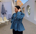 Damen gestreifte Bluse mit voluminösen Puffärmeln und tailliertem Schnitt R&B