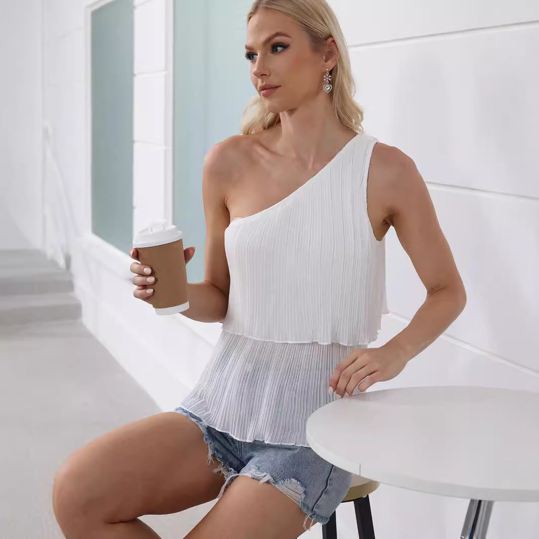 Damen Plisseetop mit asymmetrischem Träger R&B