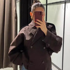 Damen modische Doppelreiher-Jacke mit hohem Kragen und strukturiertem Design R&B
