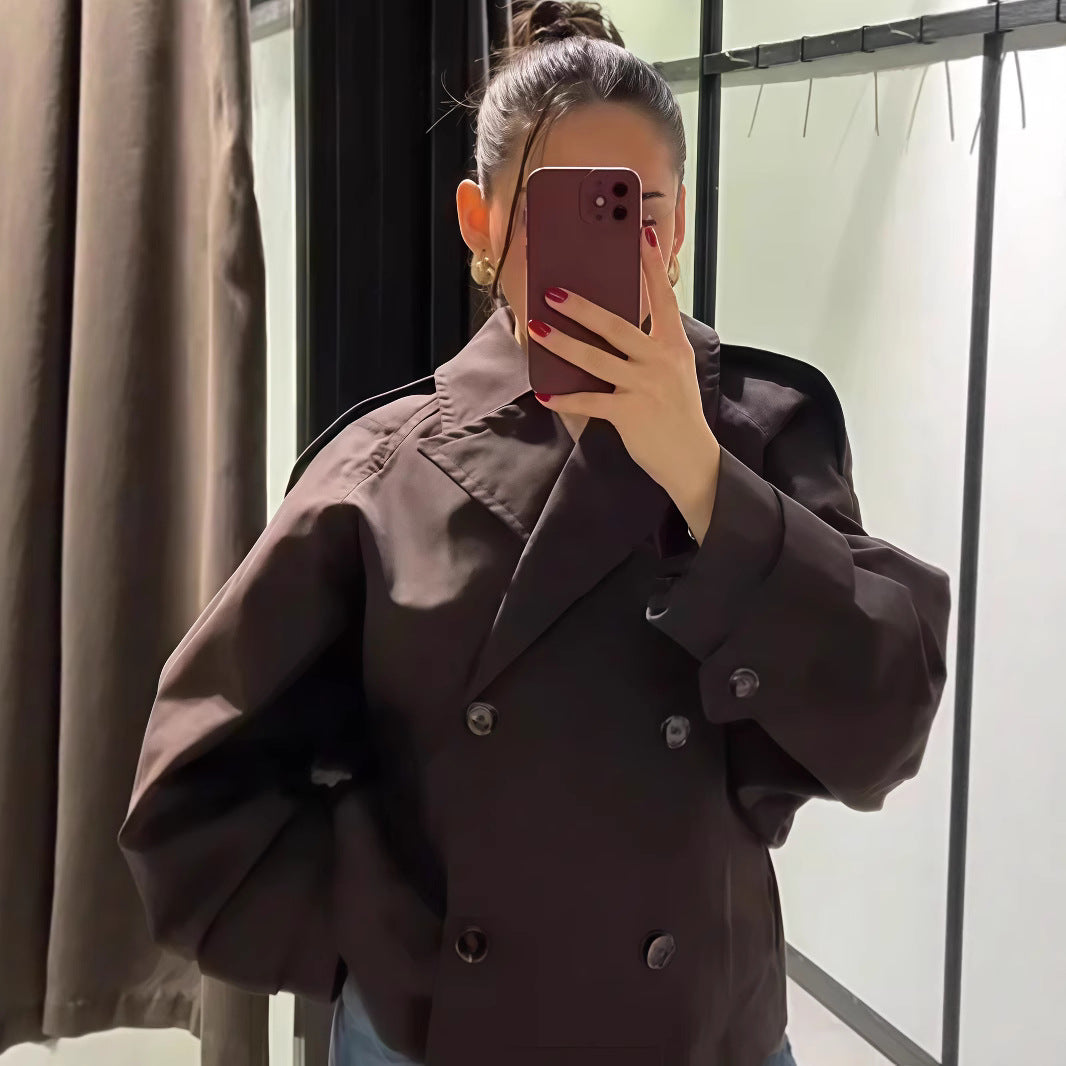 Damen modische Doppelreiher-Jacke mit hohem Kragen und strukturiertem Design R&B