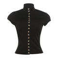 Damen Stehkragen Bluse mit Knopfleiste R&B