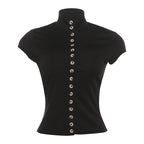 Damen Stehkragen Bluse mit Knopfleiste R&B