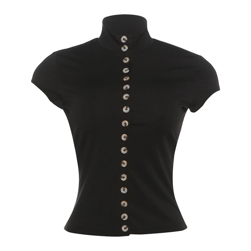 Damen Stehkragen Bluse mit Knopfleiste R&B