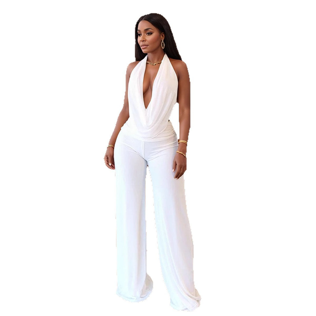 Damen Eleganter Jumpsuit mit tiefem Ausschnitt und fließendem Stoff R&B