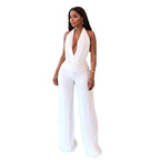 Damen Eleganter Jumpsuit mit tiefem Ausschnitt und fließendem Stoff R&B