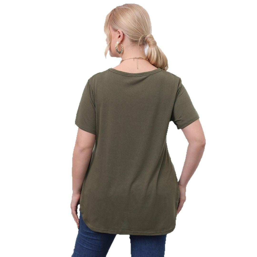 Damen lässiges T-Shirt mit seitlichen Eingrifftaschen R&B