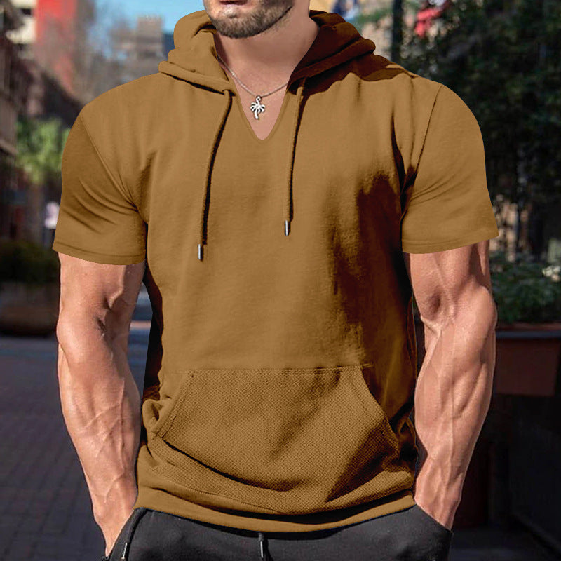 Herren lässiges Kapuzenshirt mit V-Ausschnitt und praktischer Bauchtasche R&B