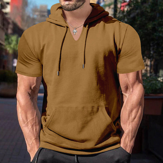 Herren lässiges Kapuzenshirt mit V-Ausschnitt und praktischer Bauchtasche R&B